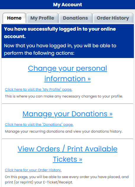 Customer Account page